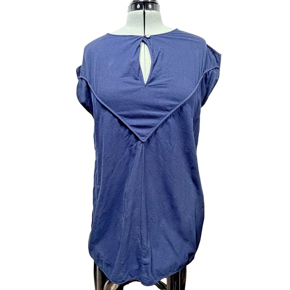 Alabama Chanin Organic Cotton Keyhole Tunic Navy Blue XXL Made in USA AC-197